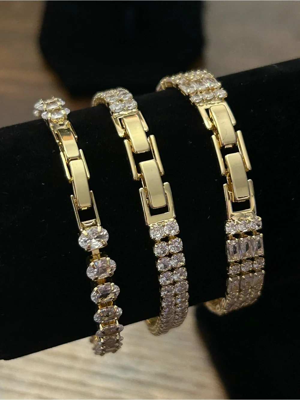 Set of 3 Gold toned Clear CZ Tennis Bracelet - Classic Sparkle